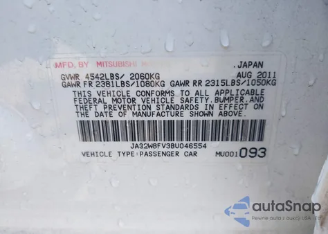 2011 Mitsubishi Lancer Evolution Gsr z USA, uszkodzony, nr VIN JA32W8FV3BU046554